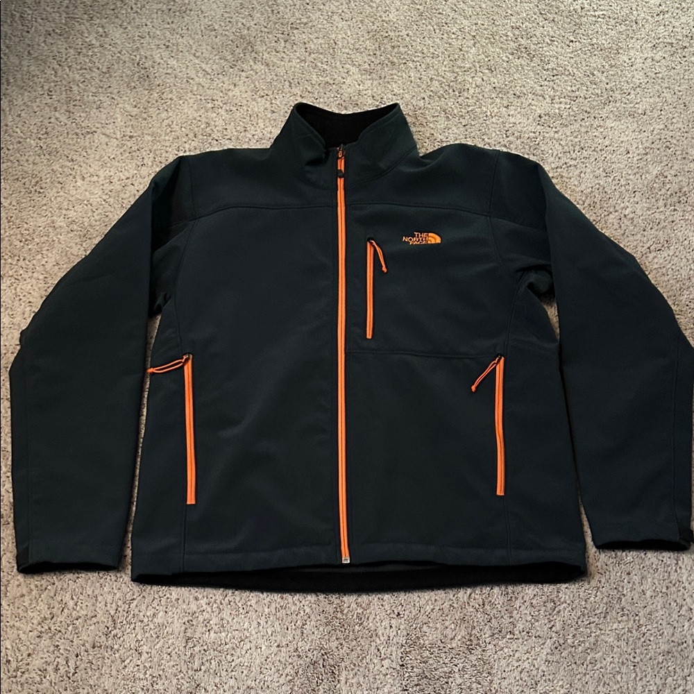 The North Face Men's Dark Green Performance Jacket with Orange Highlights
